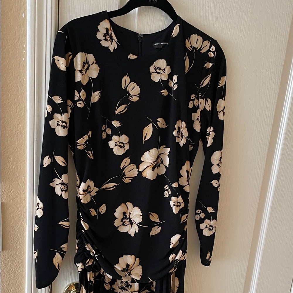 Maggy London Black and Cream Floral Dress